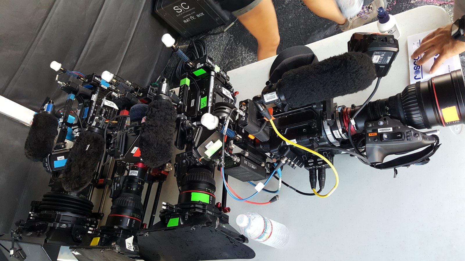 Professional cinema cameras on a film production set