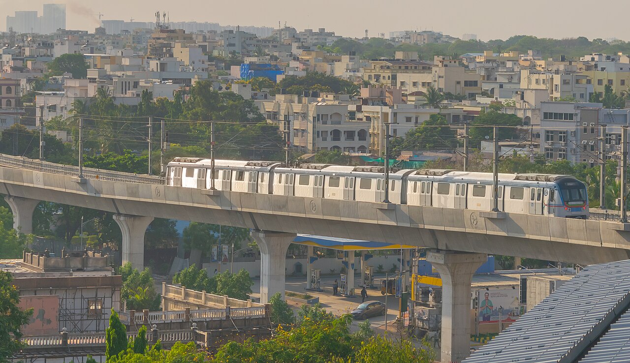 Hyderabad Metro train on elevated track
