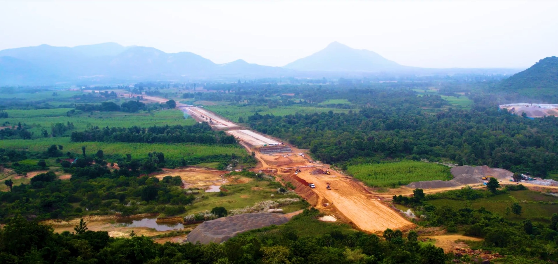 Aerial view of a national highway under construction in India